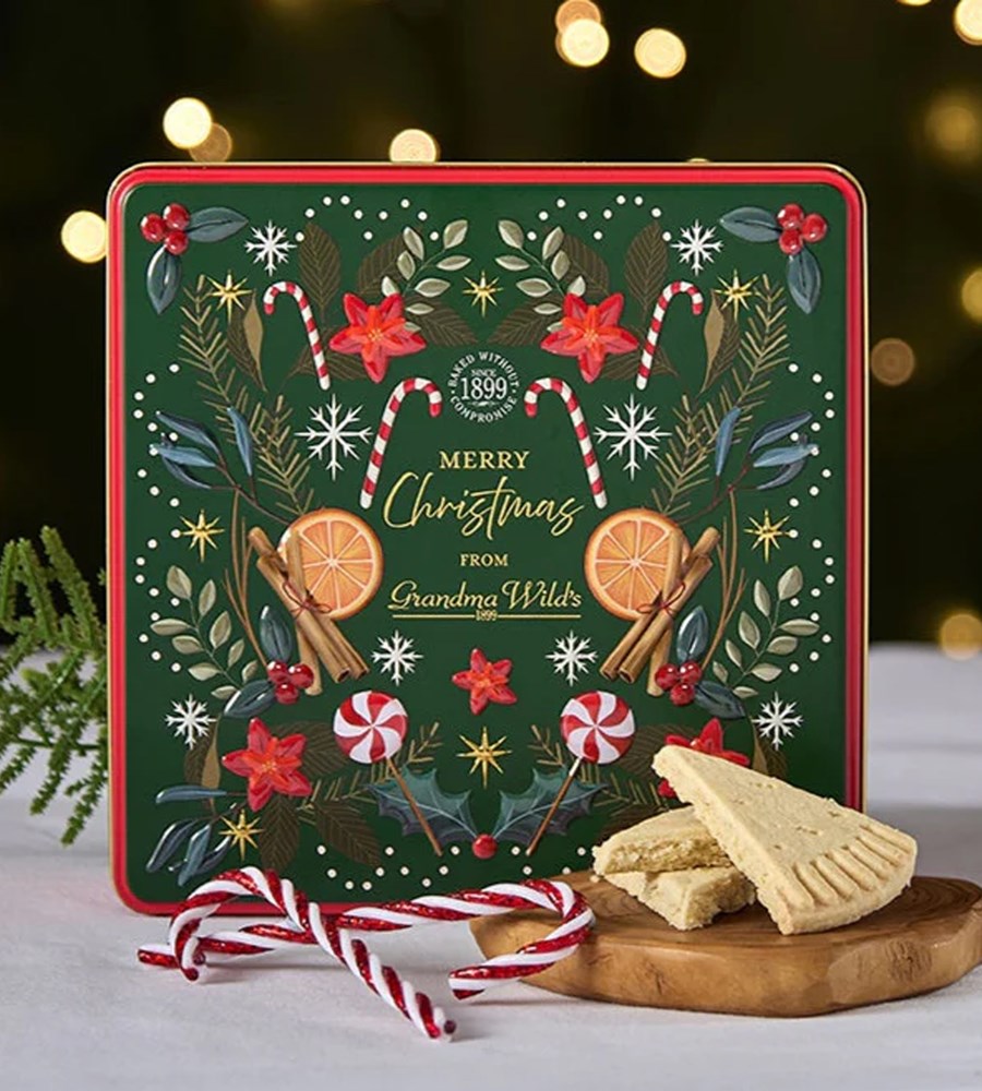 Grandma Wild's Christmas Candycane Tin 400g | All Butter Shortbread