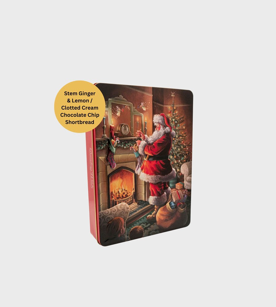 Grandma Wild's Santa by the Fire Tin 400g | Ginger & Lemon Shortbread + Clotted Cream Choc Chop Shortbread