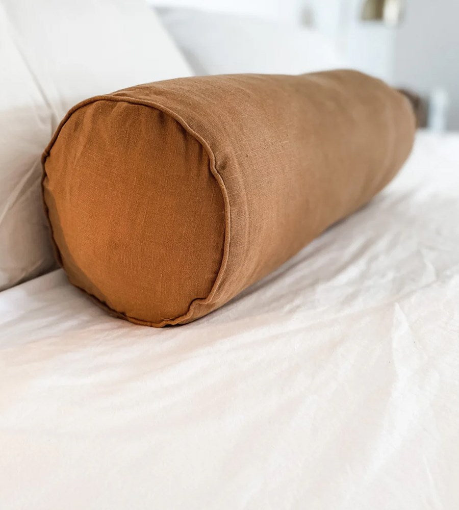 Home Lab | 100% French Flax Linen Feather filled Bolster Cushion | Ginger