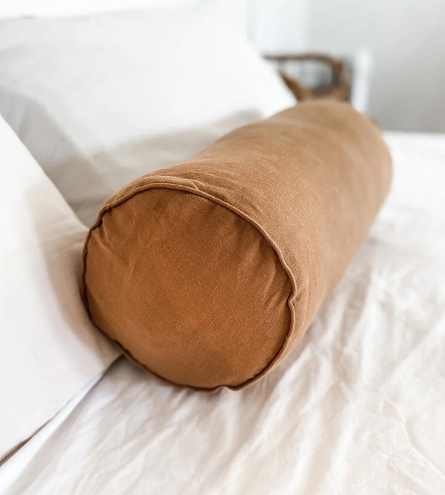 Home Lab | 100% French Flax Linen Feather filled Bolster Cushion | Ginger