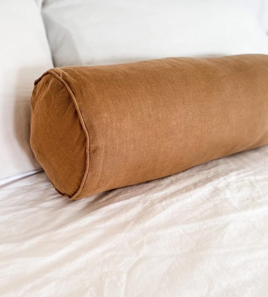 Home Lab | 100% French Flax Linen Feather filled Bolster Cushion | Ginger