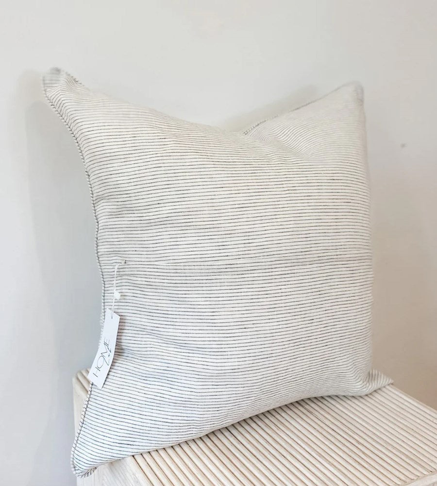 Home Lab | 100% French Flax Linen Feather filled Cushion | Charcoal Pinstripe