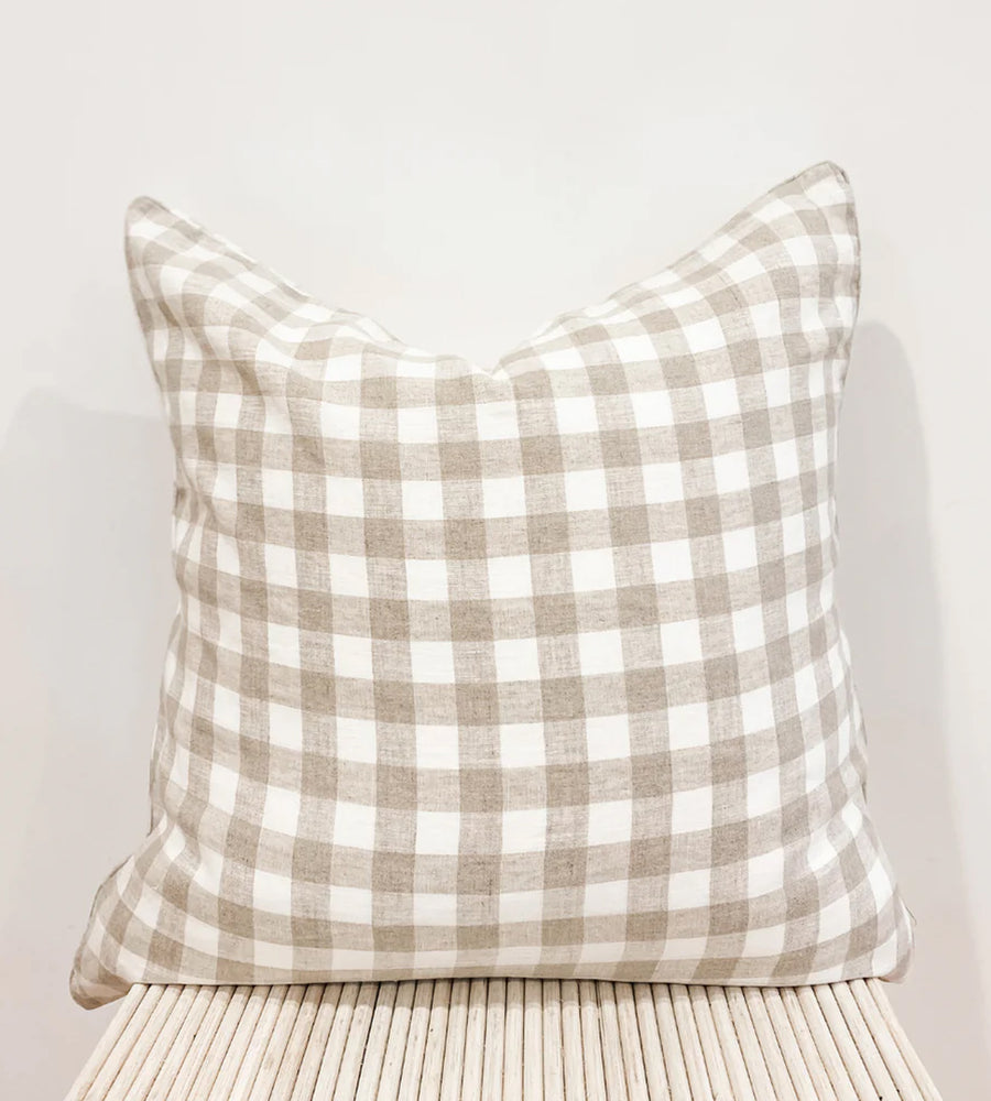 Home Lab | 100% French Flax Linen Feather filled Cushion | Natural Gingham