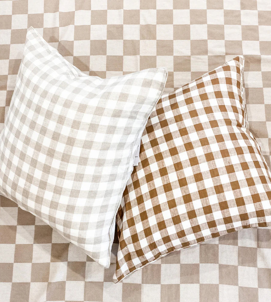 Home Lab | 100% French Flax Linen Feather filled Cushion | Natural Gingham