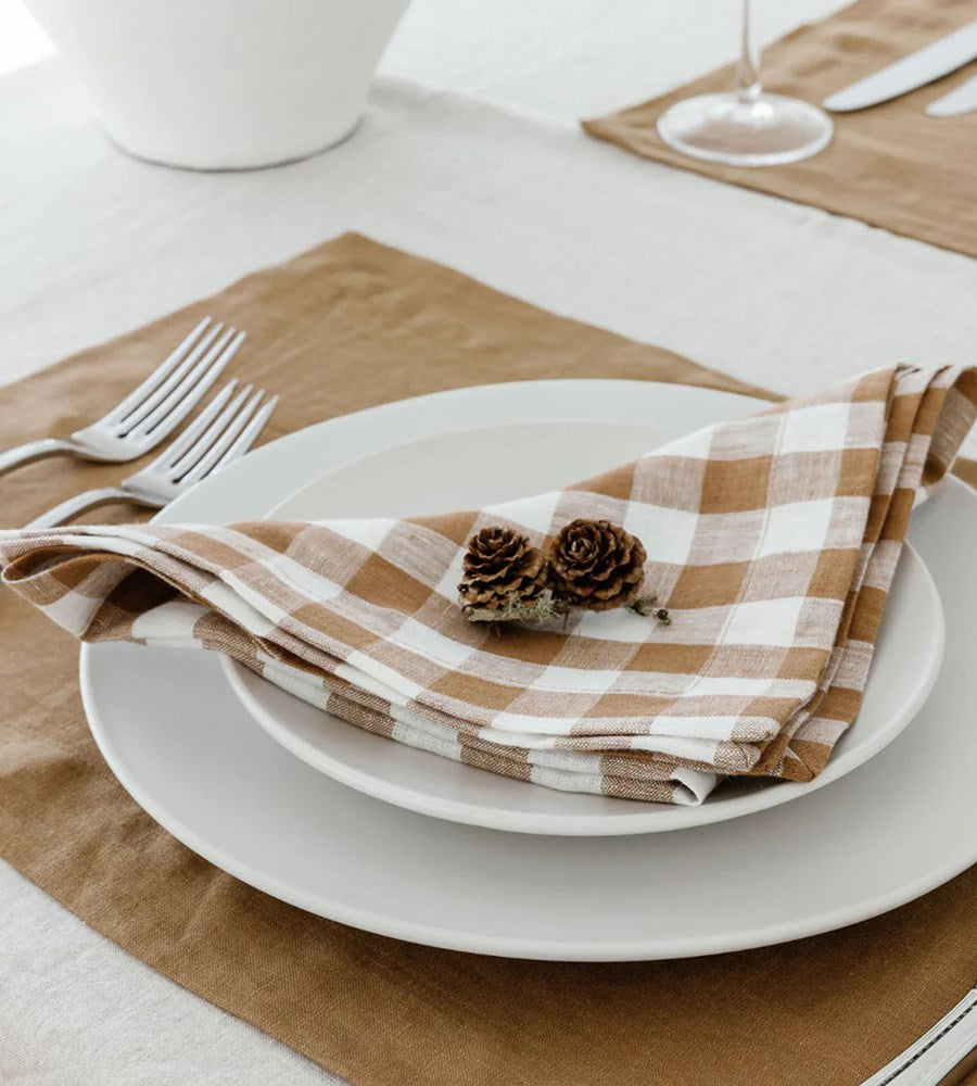 Home Lab | 100% French Flax Linen Napkin | Set 4 | Ginger Gingham