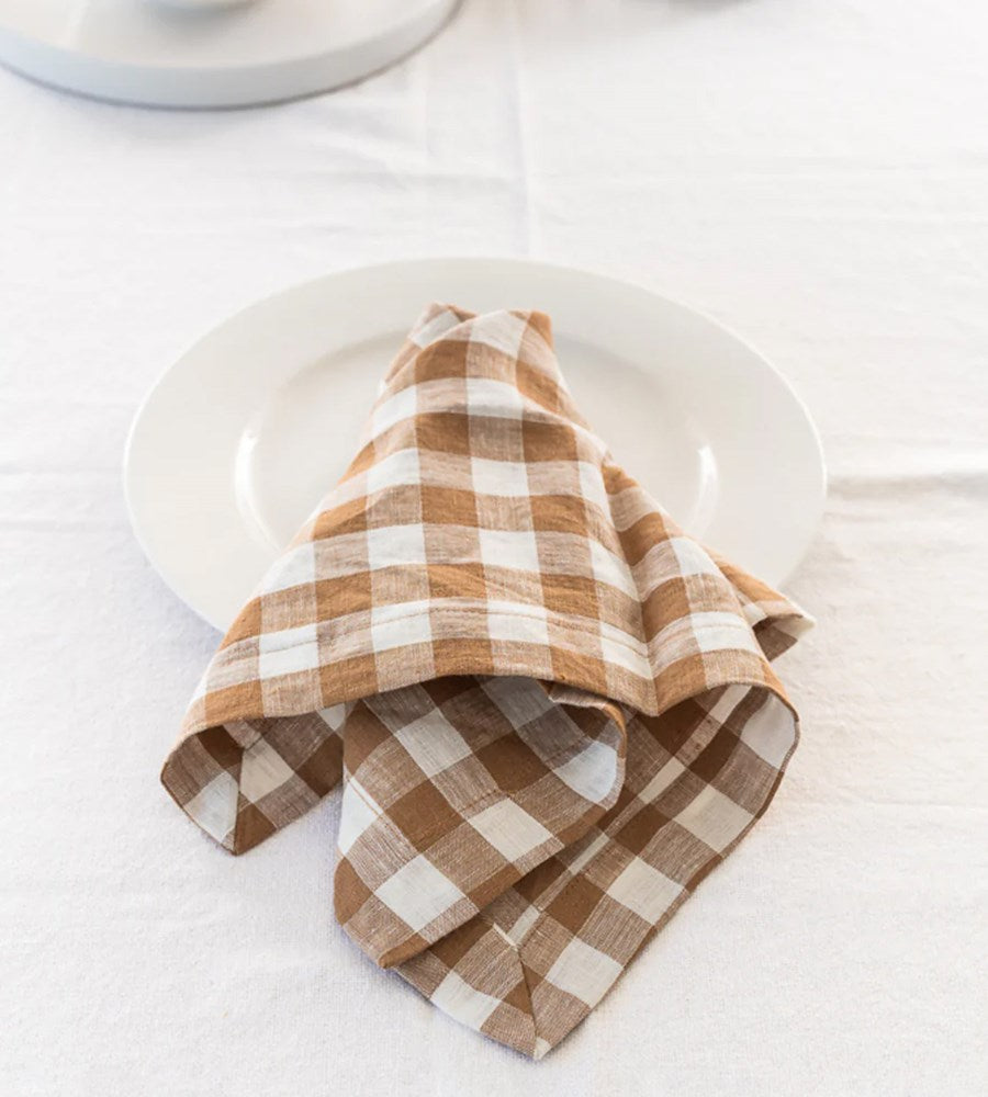 Home Lab | 100% French Flax Linen Napkin | Set 4 | Ginger Gingham