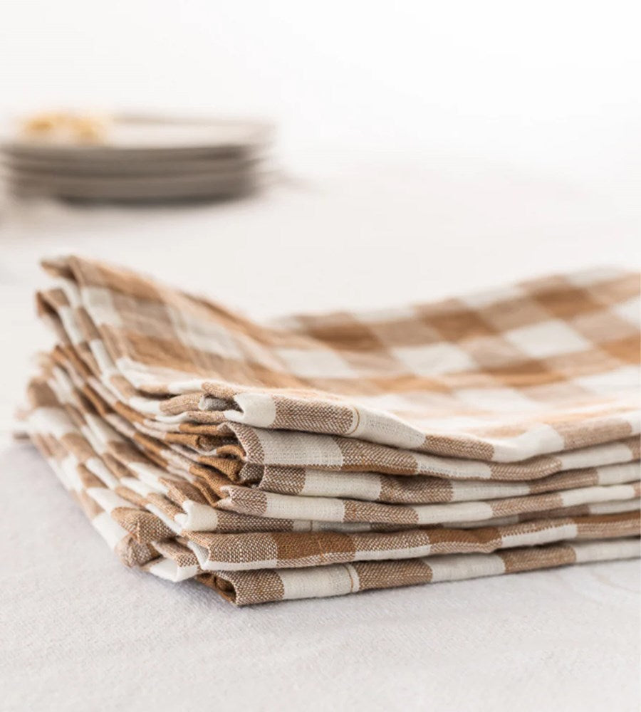 Home Lab | 100% French Flax Linen Napkin | Set 4 | Ginger Gingham