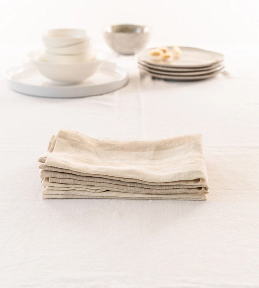 Home Lab | 100% French Flax Linen Napkin | Set 4 | Wide Natural Stripe