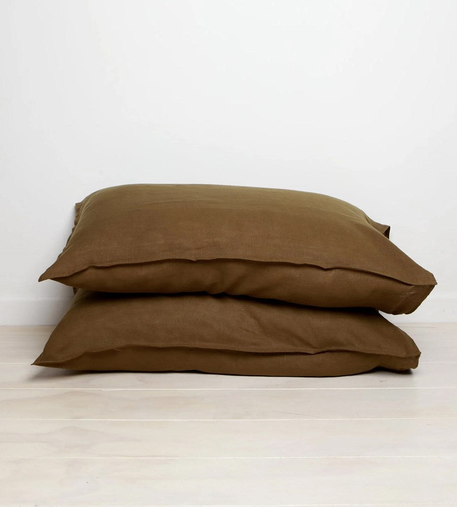 Home Lab | 100% French Flax Linen Pillowcase Pai | Khaki