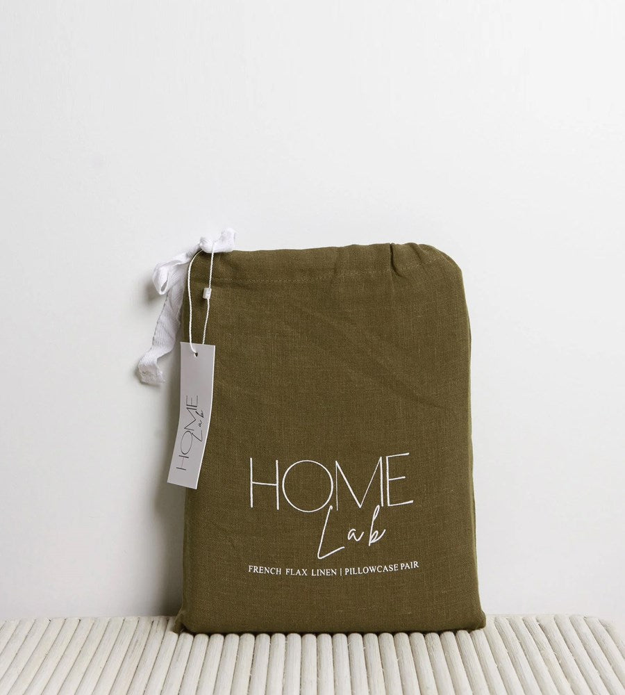 Home Lab | 100% French Flax Linen Pillowcase Pai | Khaki