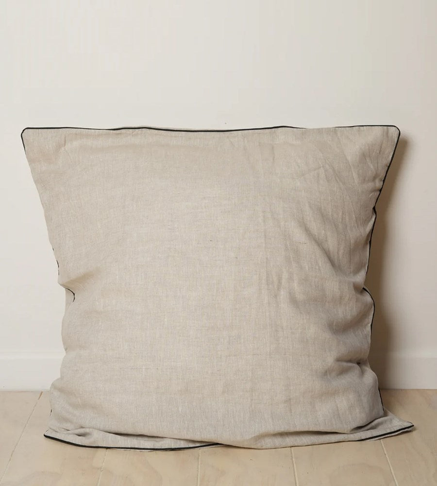 Home Lab I 100% French Flax Linen Piped Euro Pillowcase I Natural Oat/Black