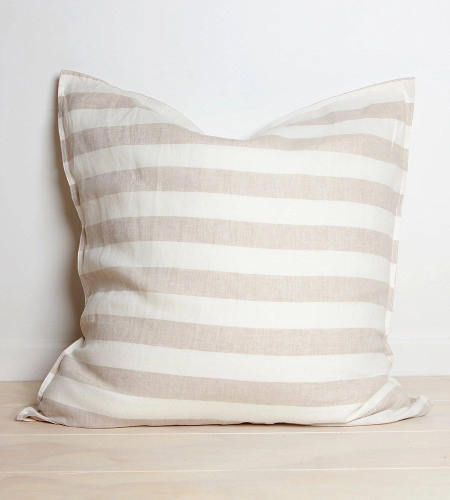 Home Lab | 100% French Linen Euro pillowcase | Wide Natural Stripe