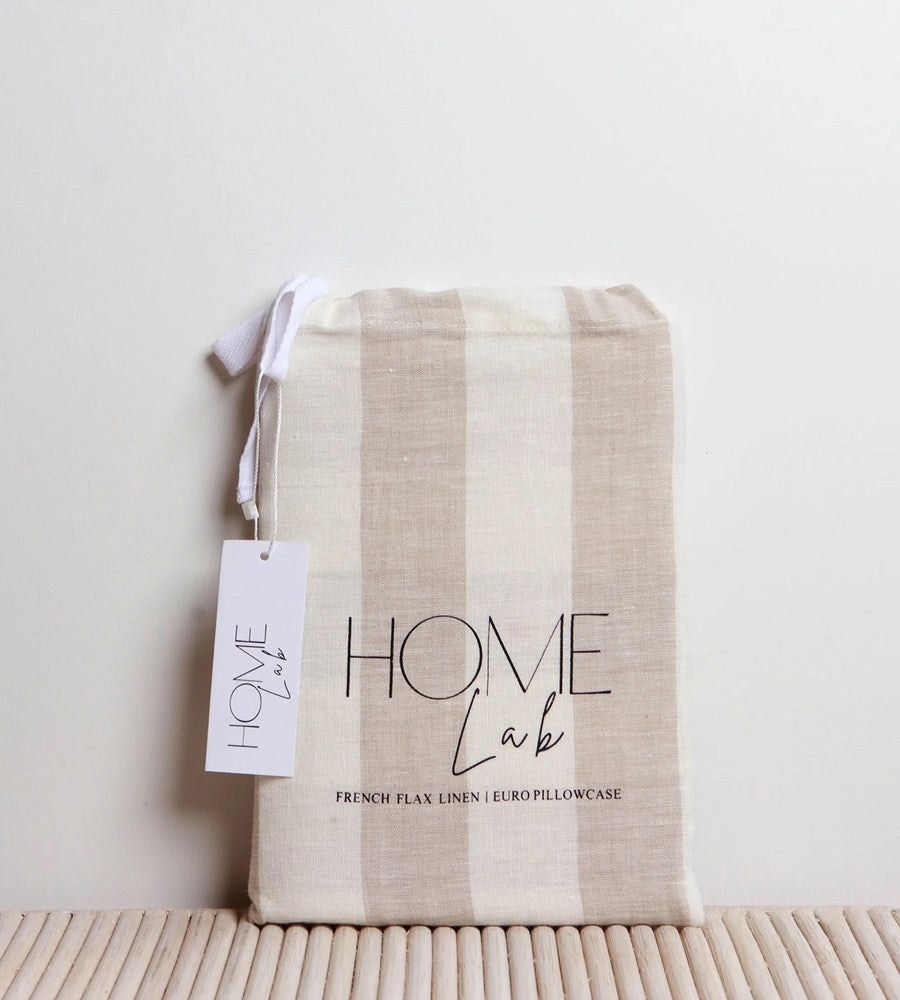 Home Lab | 100% French Linen Euro pillowcase | Wide Natural Stripe