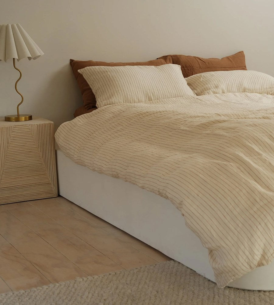 100% French Flax Linen Duvet Cover Set | Ginger Pinstripe