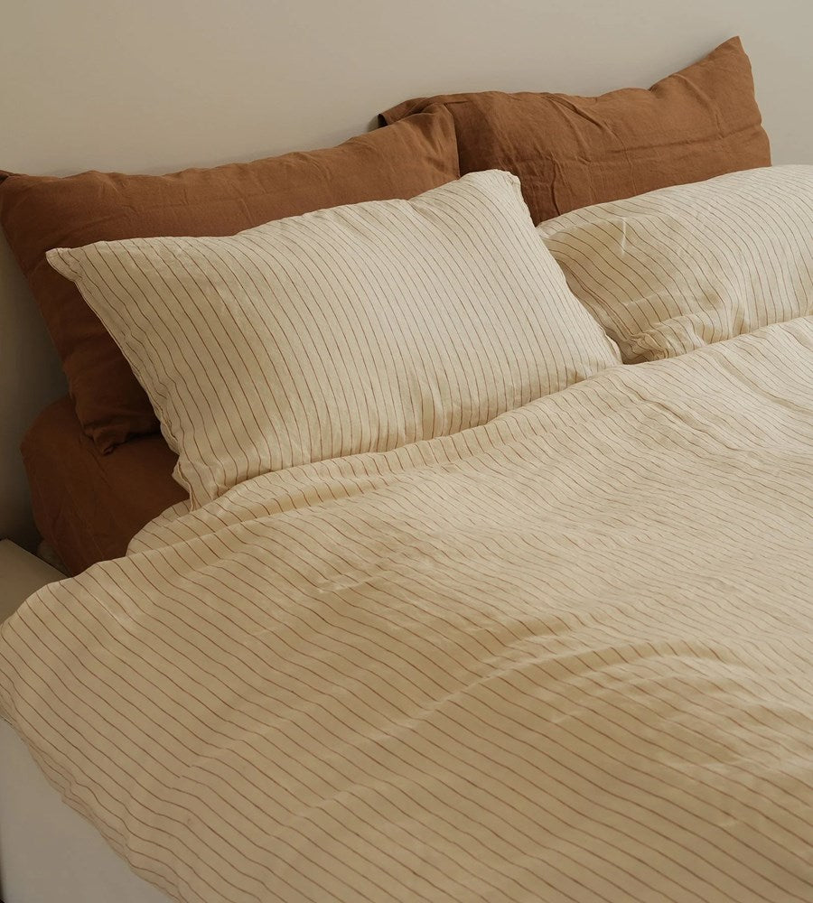 100% French Flax Linen Duvet Cover Set | Ginger Pinstripe