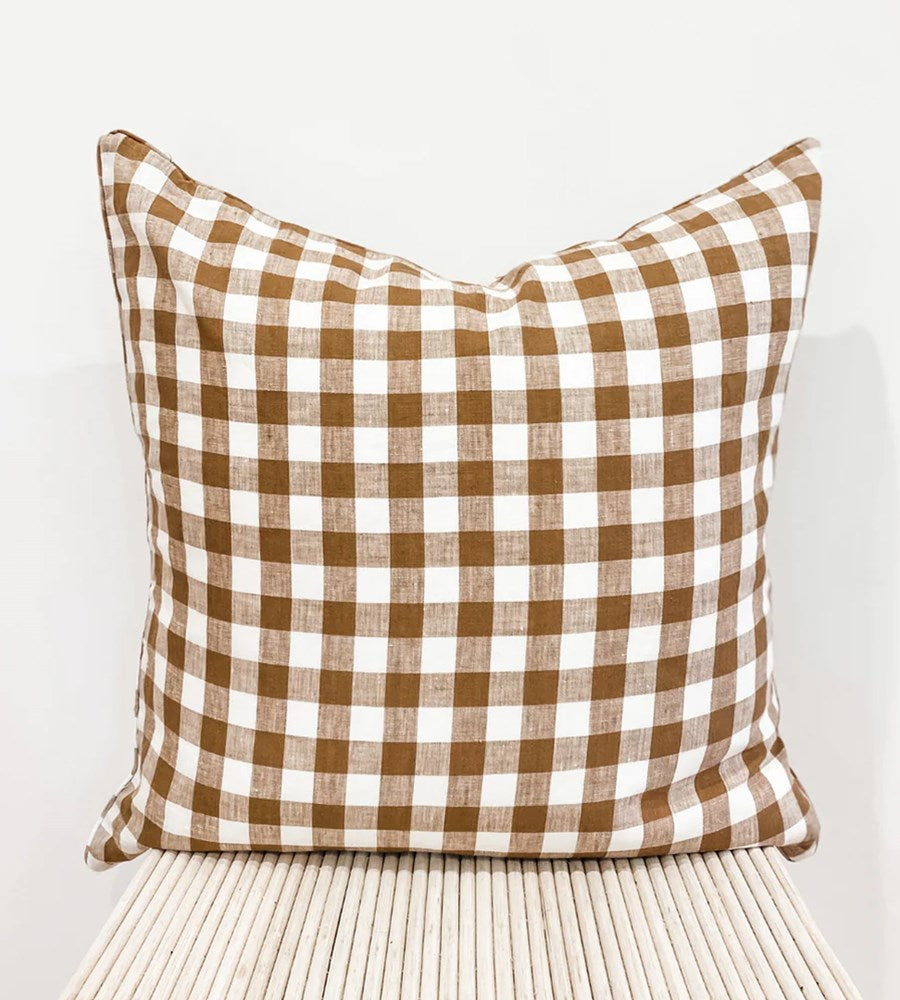 Home Lab | 100% French Flax Linen Feather filled Cushion | Ginger Gingham