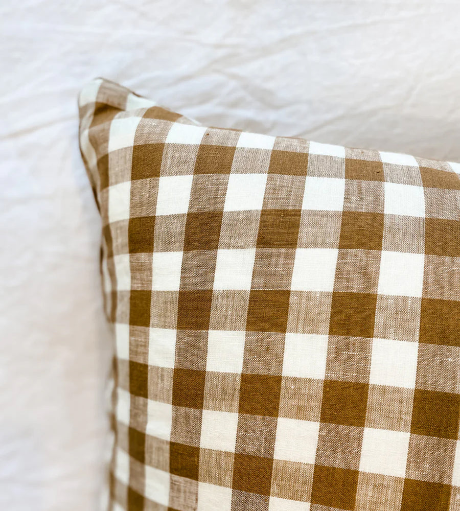 Home Lab | 100% French Flax Linen Feather filled Cushion | Ginger Gingham