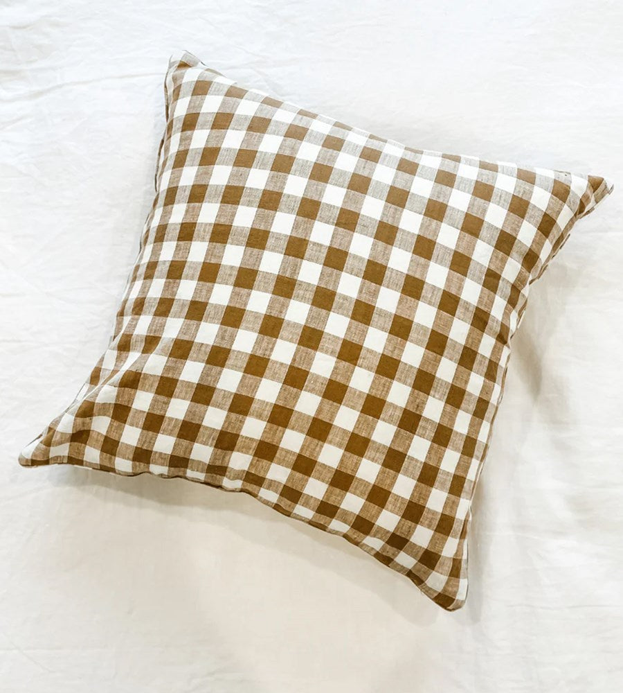 Home Lab | 100% French Flax Linen Feather filled Cushion | Ginger Gingham