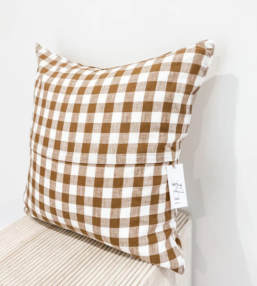 Home Lab | 100% French Flax Linen Feather filled Cushion | Ginger Gingham