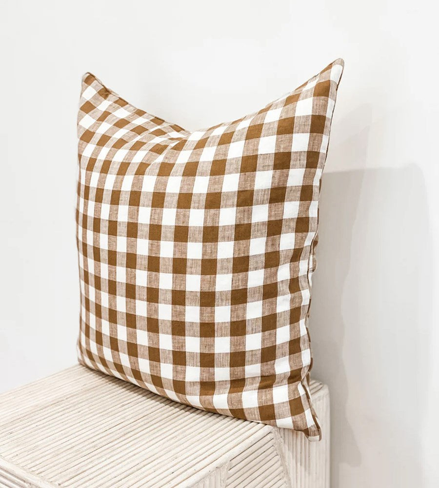 Home Lab | 100% French Flax Linen Feather filled Cushion | Ginger Gingham