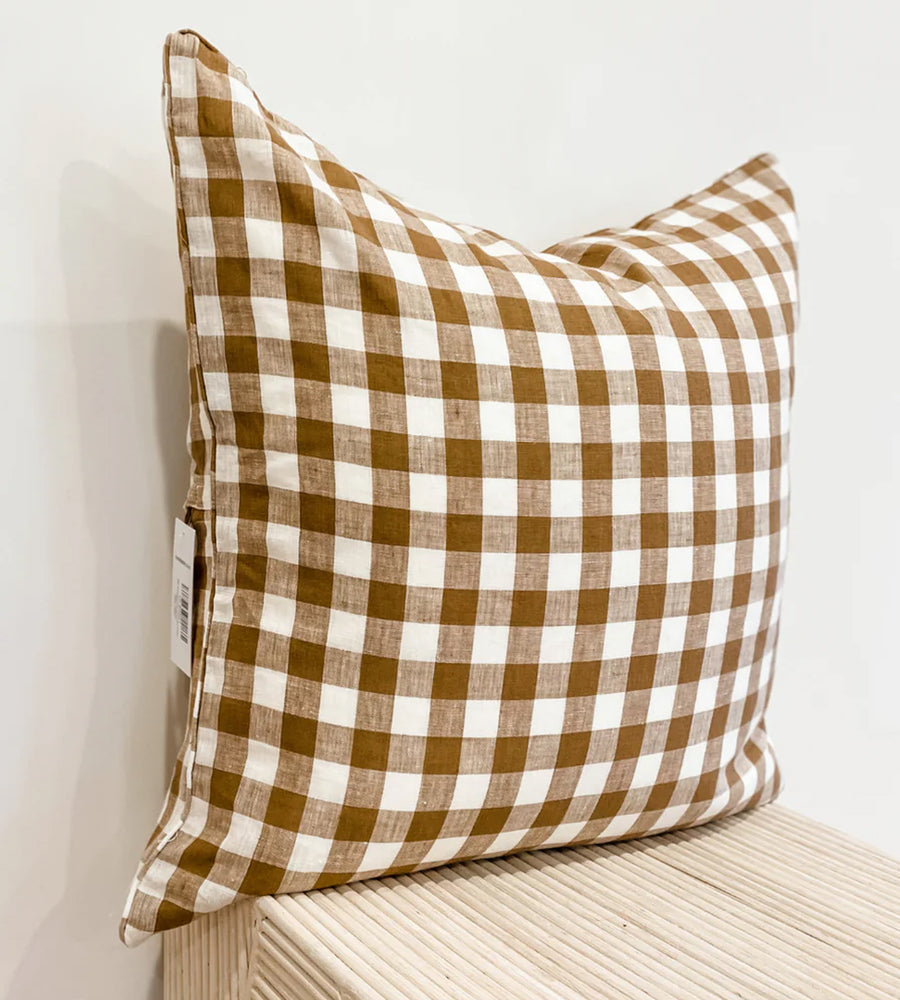 Home Lab | 100% French Flax Linen Feather filled Cushion | Ginger Gingham