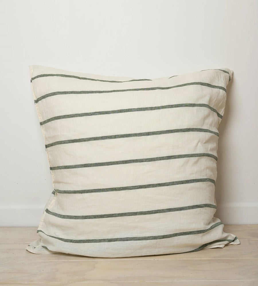 Home Lab | 100% French Flax Linen Euro Pillowcase | Lichen Stripe