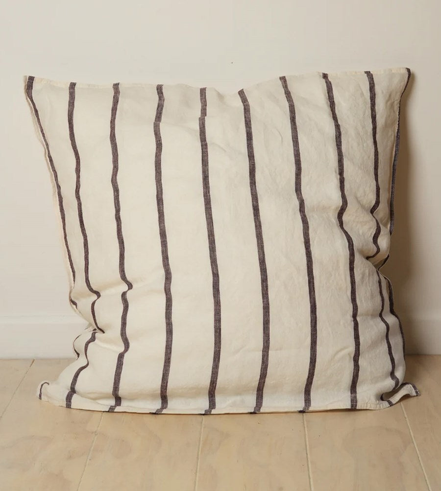Home Lab I 100% French Flax Linen Euro Pillowcase I Cocoa Stripe