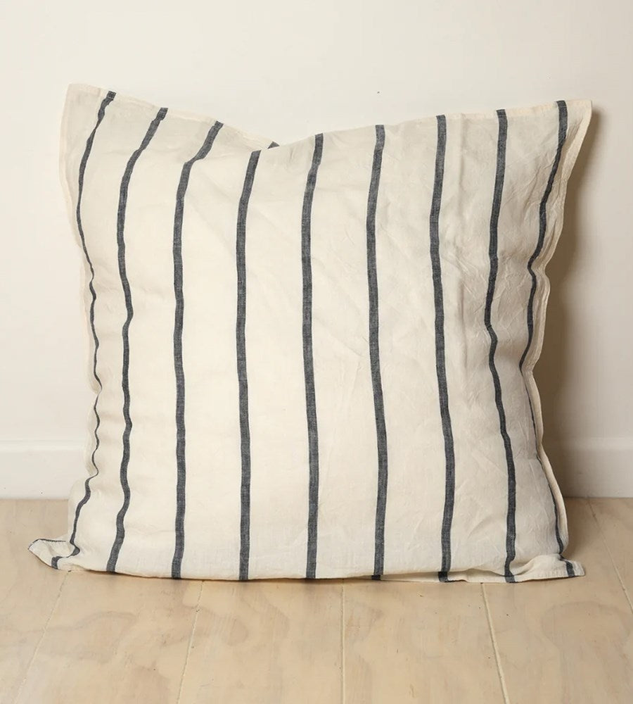 Home Lab I 100% French Flax Linen Euro Pillowcase I Midnight Stripe