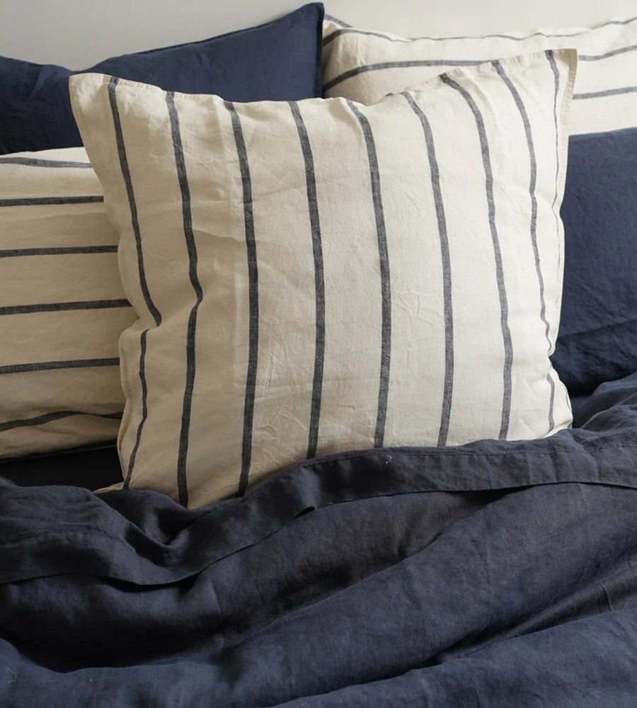 Home Lab I 100% French Flax Linen Euro Pillowcase I Midnight Stripe