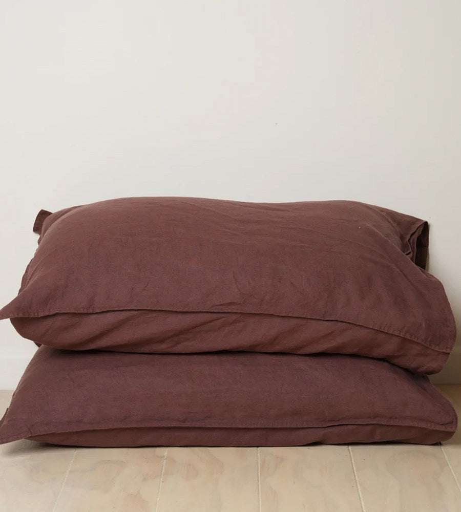 Home Lab I 100% French Flax Linen Pillowcase Pair I Cocoa