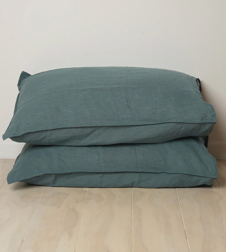 Home Lab I 100% French Flax Linen Pillowcase Pair I Lagoon