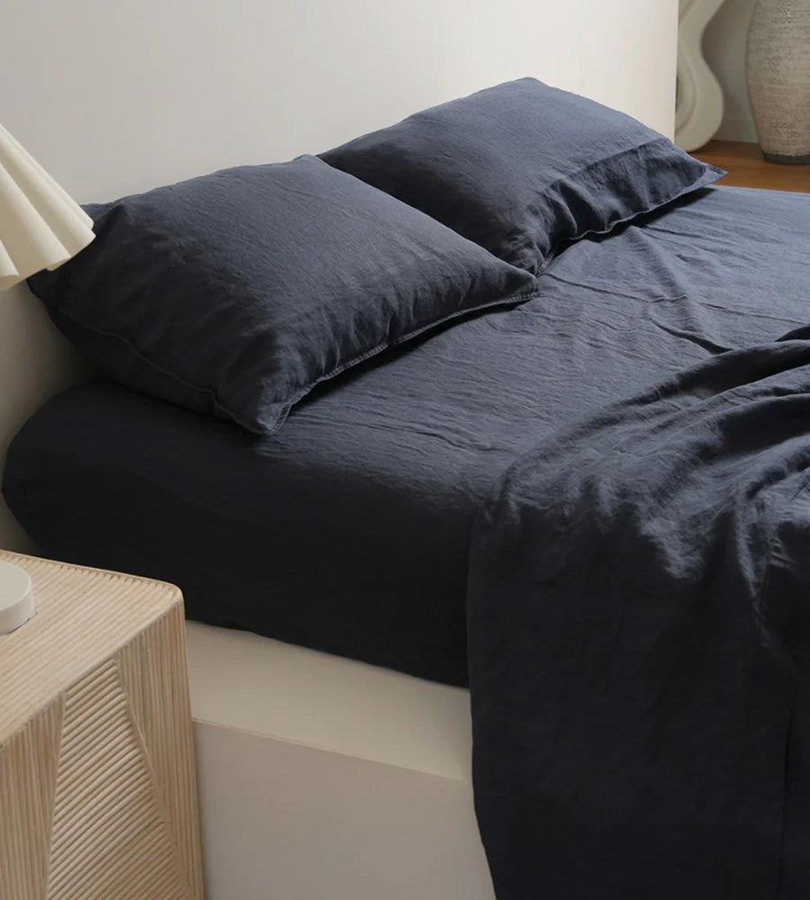 100% French Flax Linen Sheet Set I Midnight