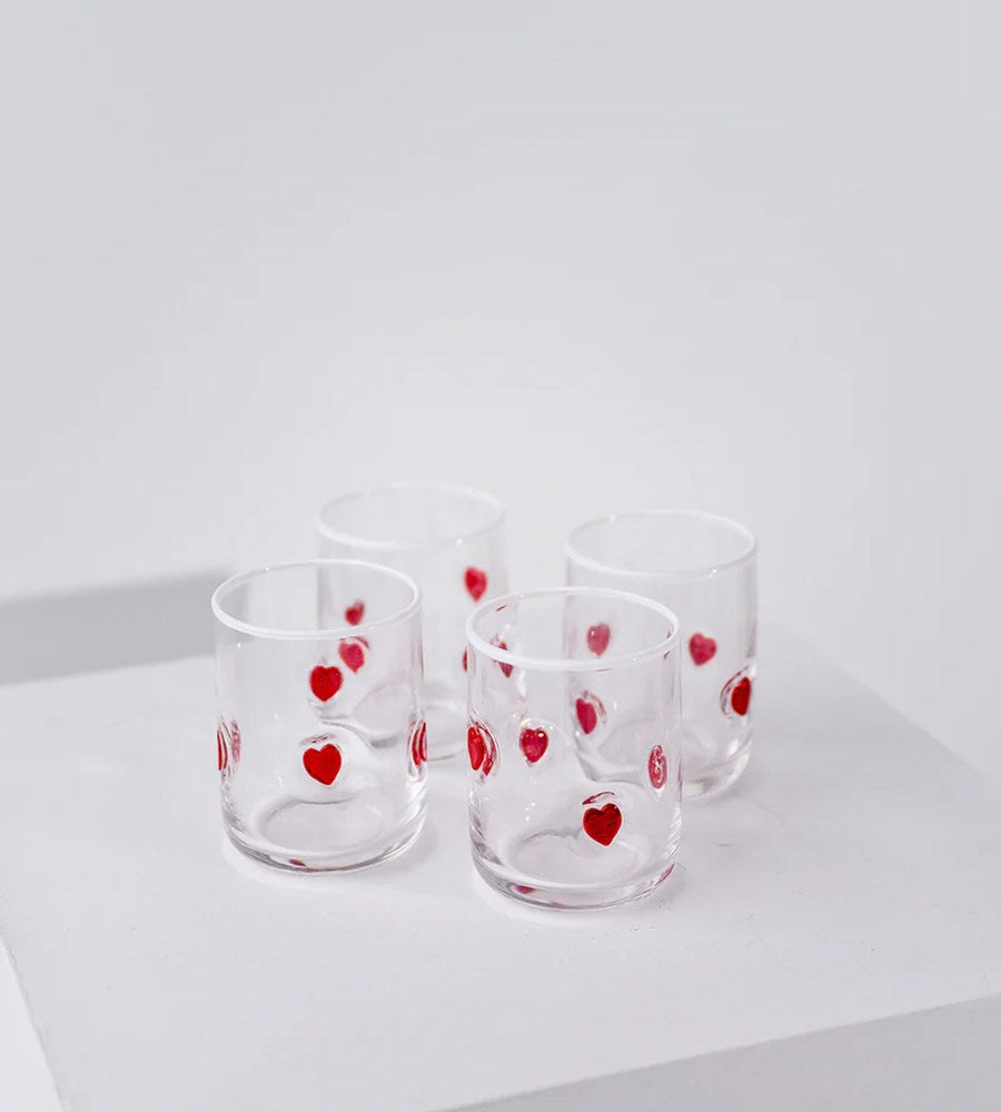 Home Lab I Heart Icon Glass I Set of 4 I Red Heart