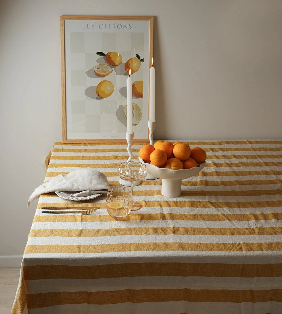 Home Lab | 100% French Flax Linen Tablecloth | Sunflower Stripe