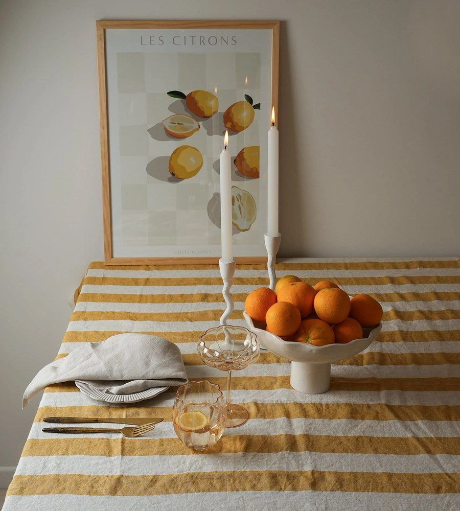 Home Lab | 100% French Flax Linen Tablecloth | Sunflower Stripe