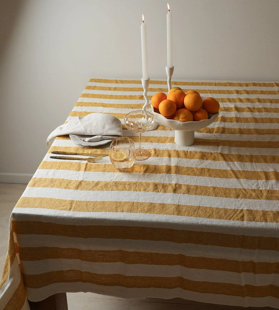 Home Lab | 100% French Flax Linen Tablecloth | Sunflower Stripe