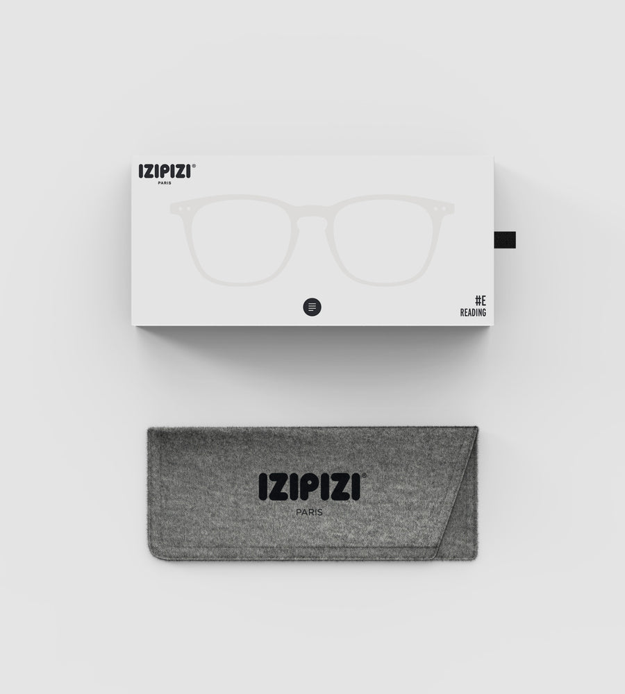 IZIPIZI eyewear packaging with glasses and pouch on a white background