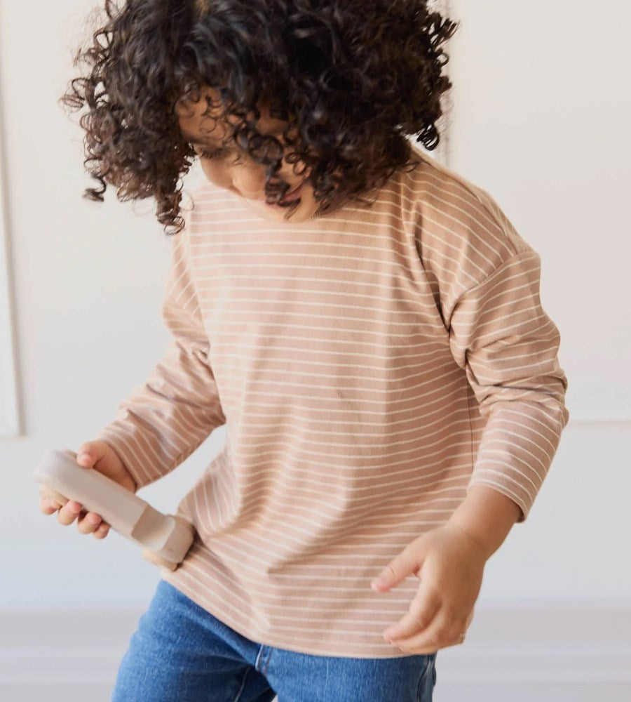 Jamie Kay | Organic Cotton Levi Long Sleeve Top | Daily Stripe Pale Terracotta/Buff