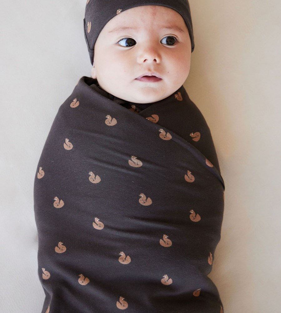 Jamie Kay | Organic Cotton Wrap Blanket | Fox Cubs Wolf