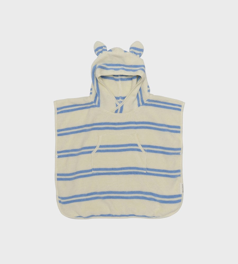 Striped poncho with hood and ears on a white background