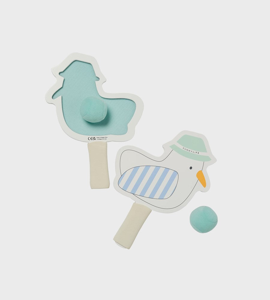 SunnyLife | Kids Velcro Beach Bats Sammy the Seagull | Blue Stripe