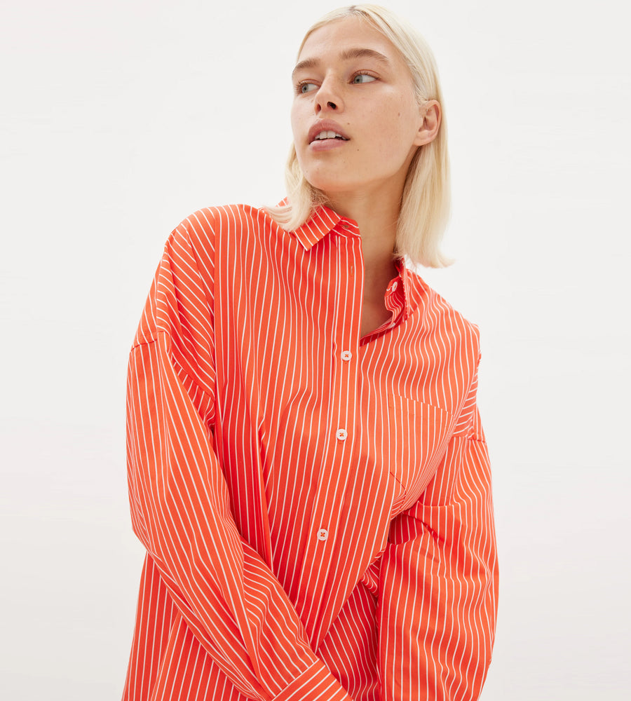 LMND | Chiara Shirt Mid length | Coral/White