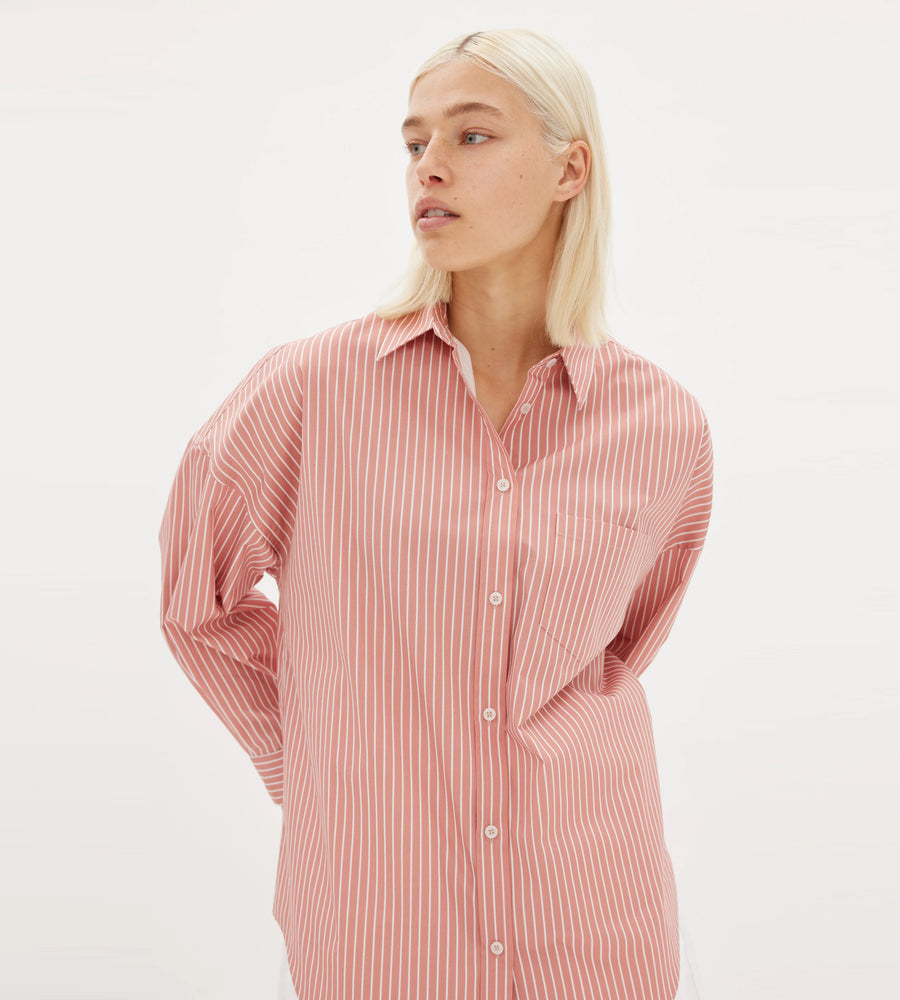 LMND | Chiara Shirt Mid length | Himalayan Pink/White