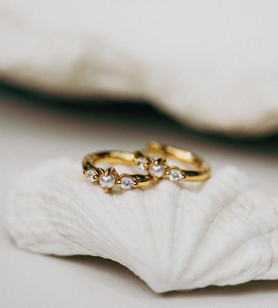 La Dailie | The Ada Pearl and Crystal Mini Hoops | Gold