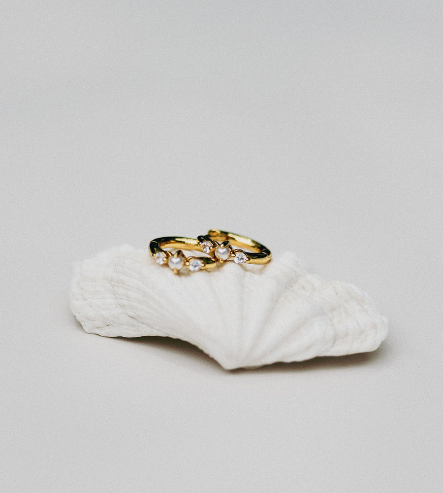 La Dailie | The Ada Pearl and Crystal Mini Hoops | Gold