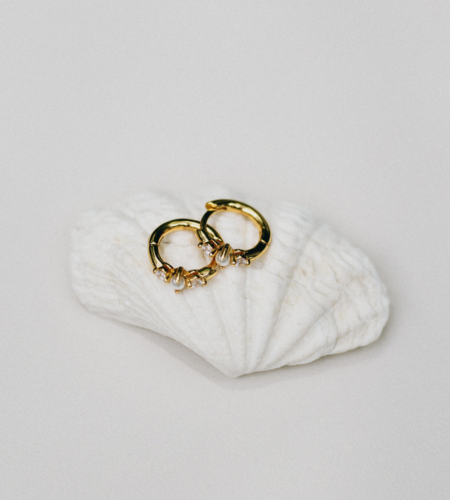 La Dailie | The Ada Pearl and Crystal Mini Hoops | Gold
