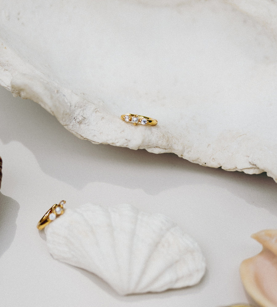 La Dailie | The Ada Pearl and Crystal Mini Hoops | Gold