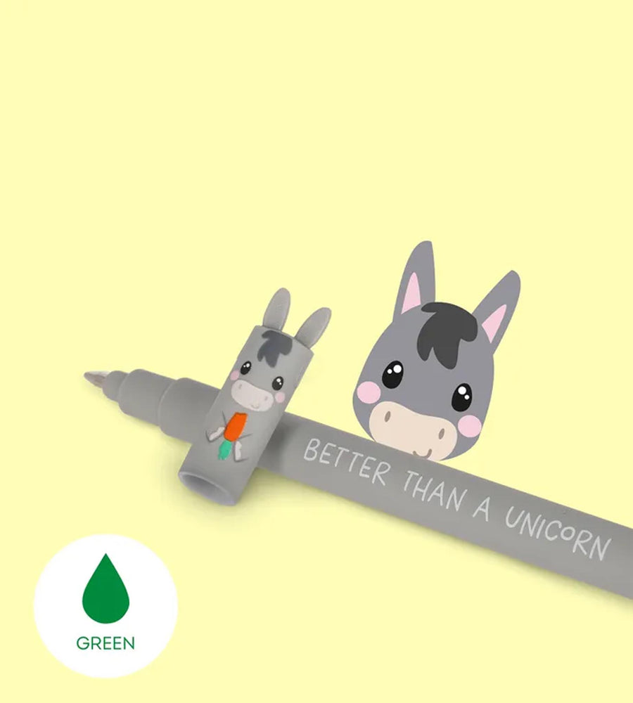 Two cartoon donkeys on a stick with text 'Better than a unicorn' on a yellow background.