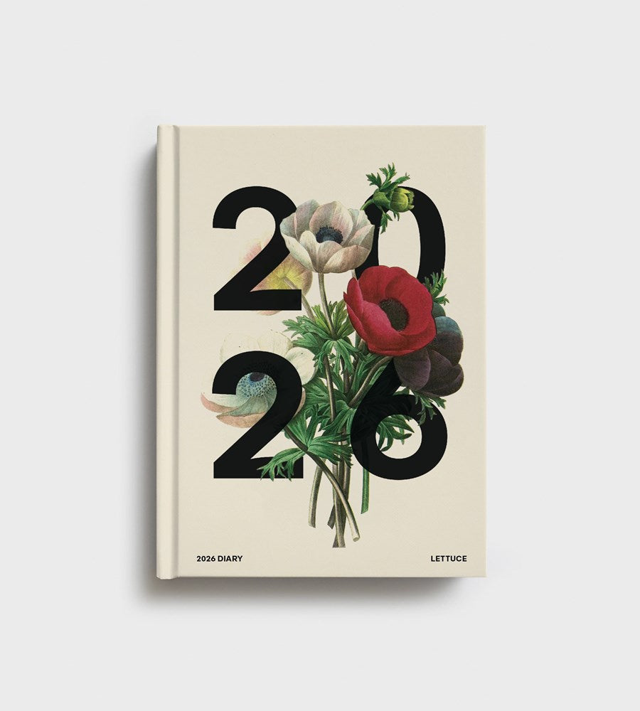 2020 diary with floral design on a beige background