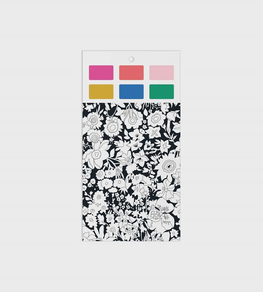 Floral patterned paper with color swatches on a white background
